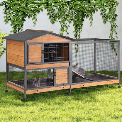 2-Story Rabbit Hutch with Full Metal Frame - 62"