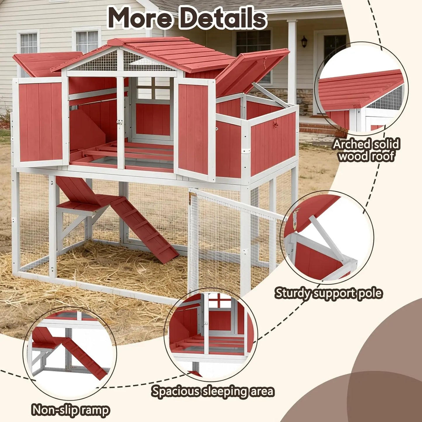 Wooden Chicken Coop 4 Nest Box Waterproof Roof