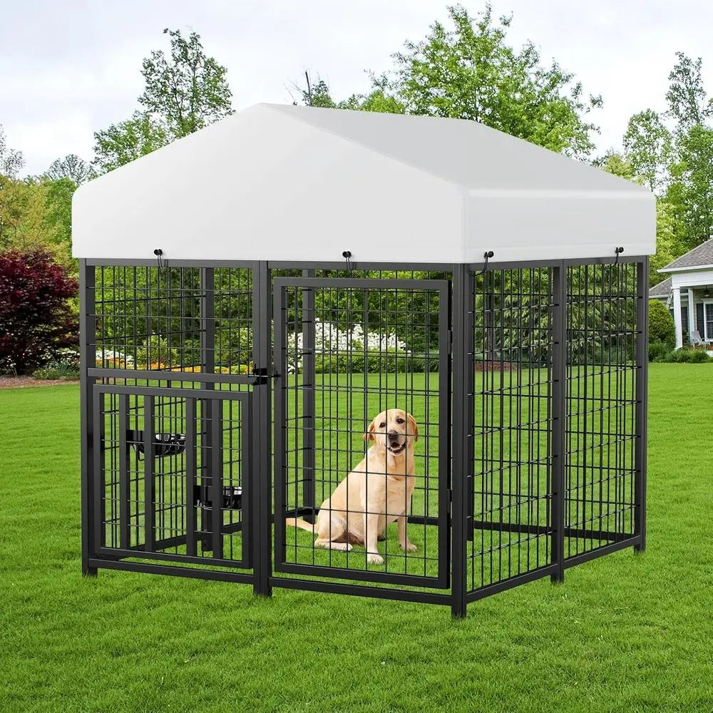 Outdoor Metal Dog Kennel with Roof - 4ft x 4ft