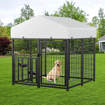 Outdoor Metal Dog Kennel with Roof - 4ft x 4ft