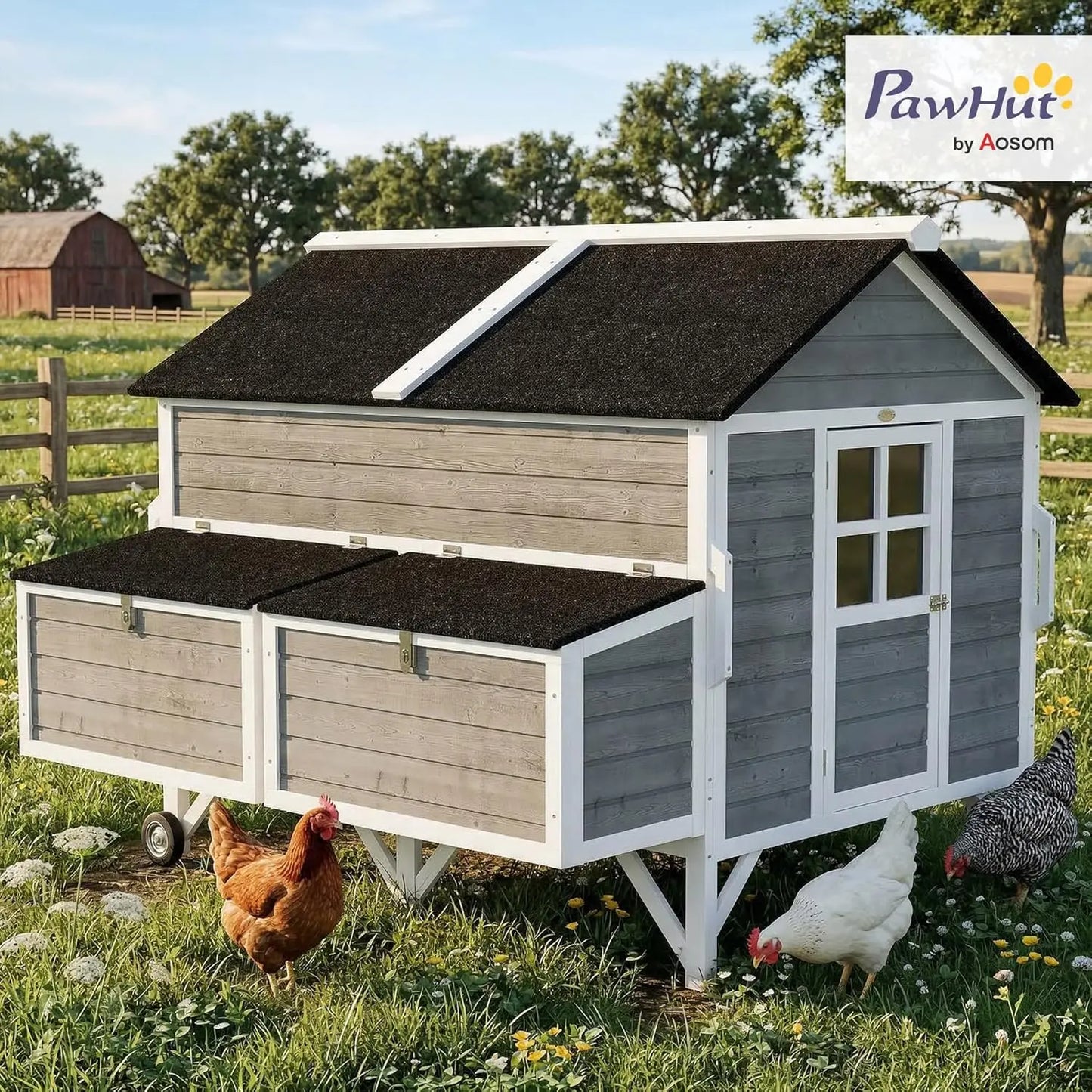 Mobile Chicken Coop with Wheels Handles Nesting Boxes