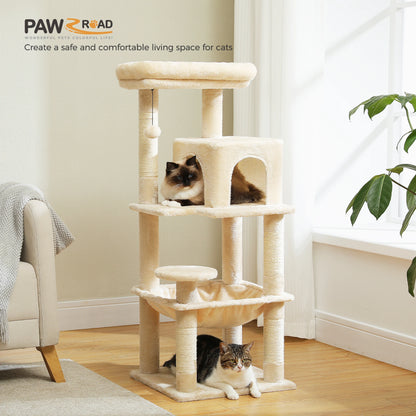Cat Tree Tower with Metal Frame Hammock, Condo