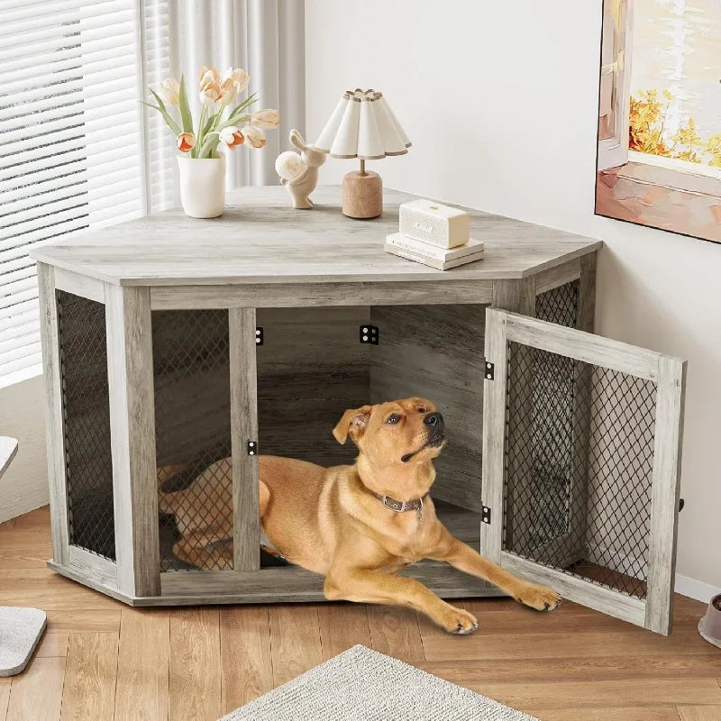 Corner Dog Crate Furniture,52 inch Decorative Pet Crate