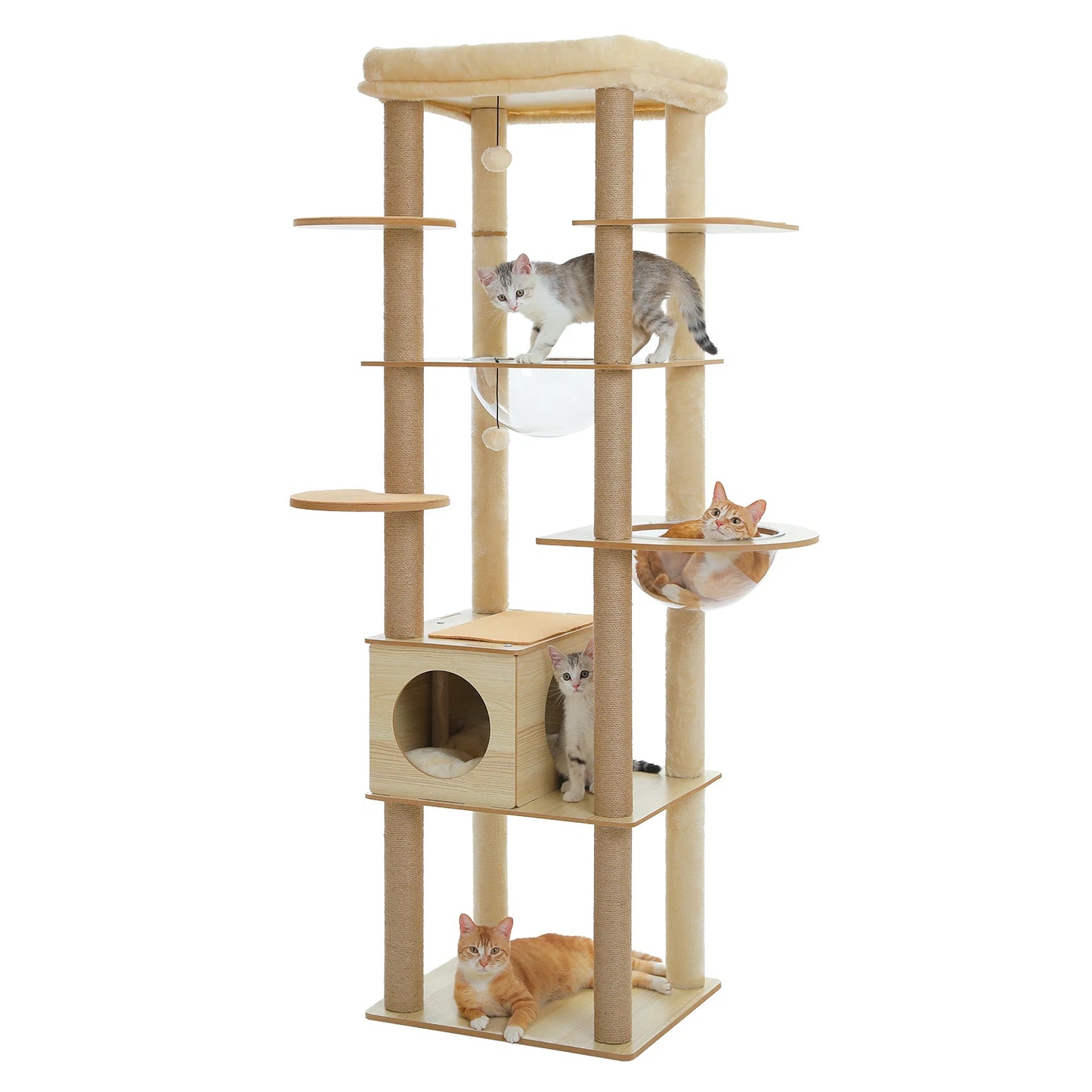 Cat Tree Wood Tower, Scratching Posts, Condo, Hammock, Perch
