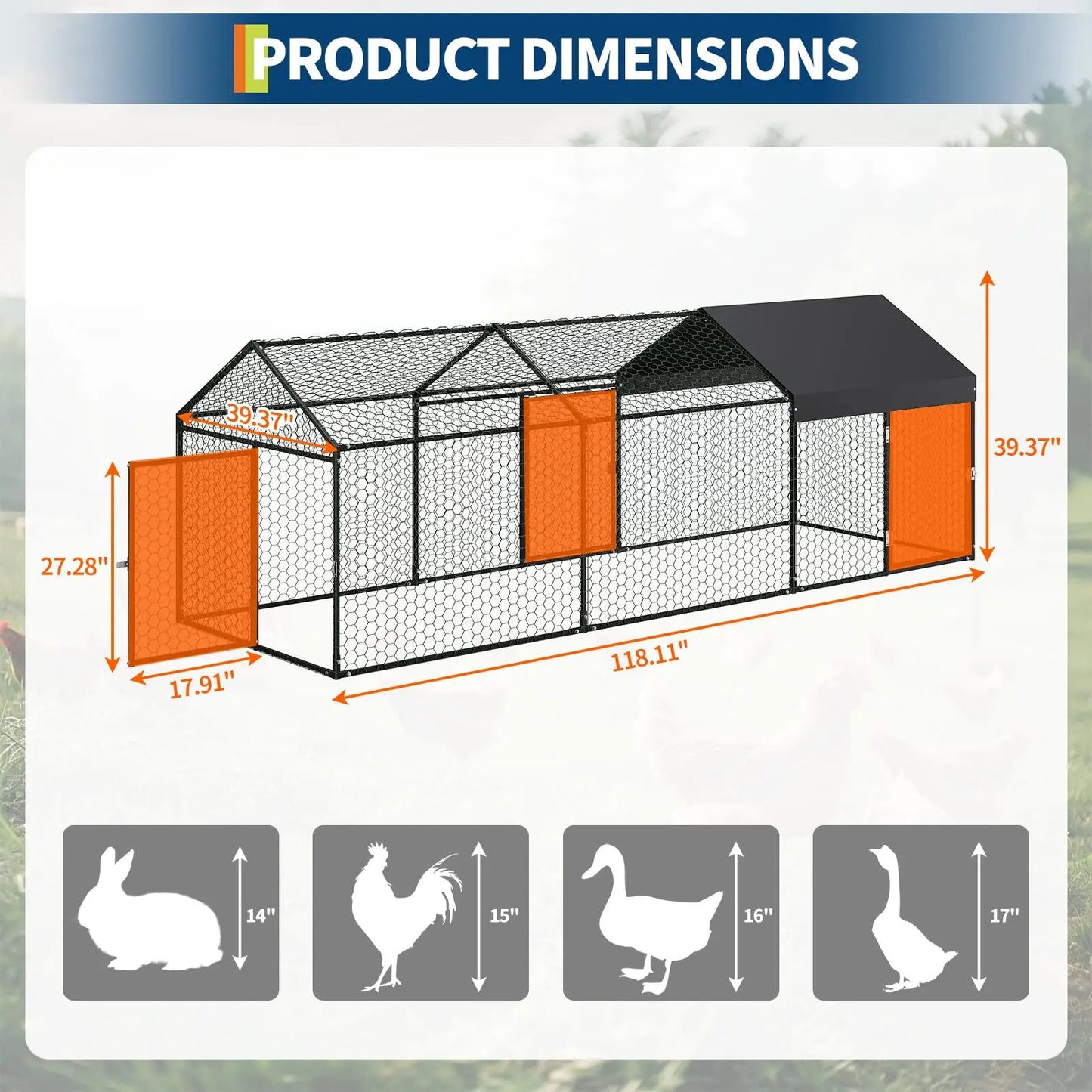 Metal Chicken Coop Heavy Duty Walk-in Chicken Runs