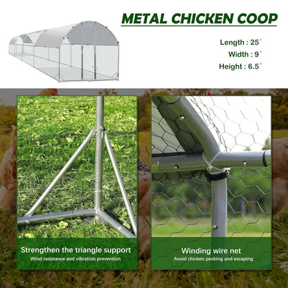 Metal Round Top Chicken Coop Cover Outdoor Run 25x9x6.5ft