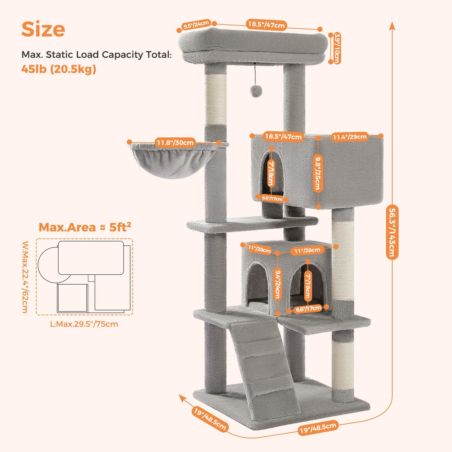 Cat Tree Tower with condo, House, Perch, Hammock,