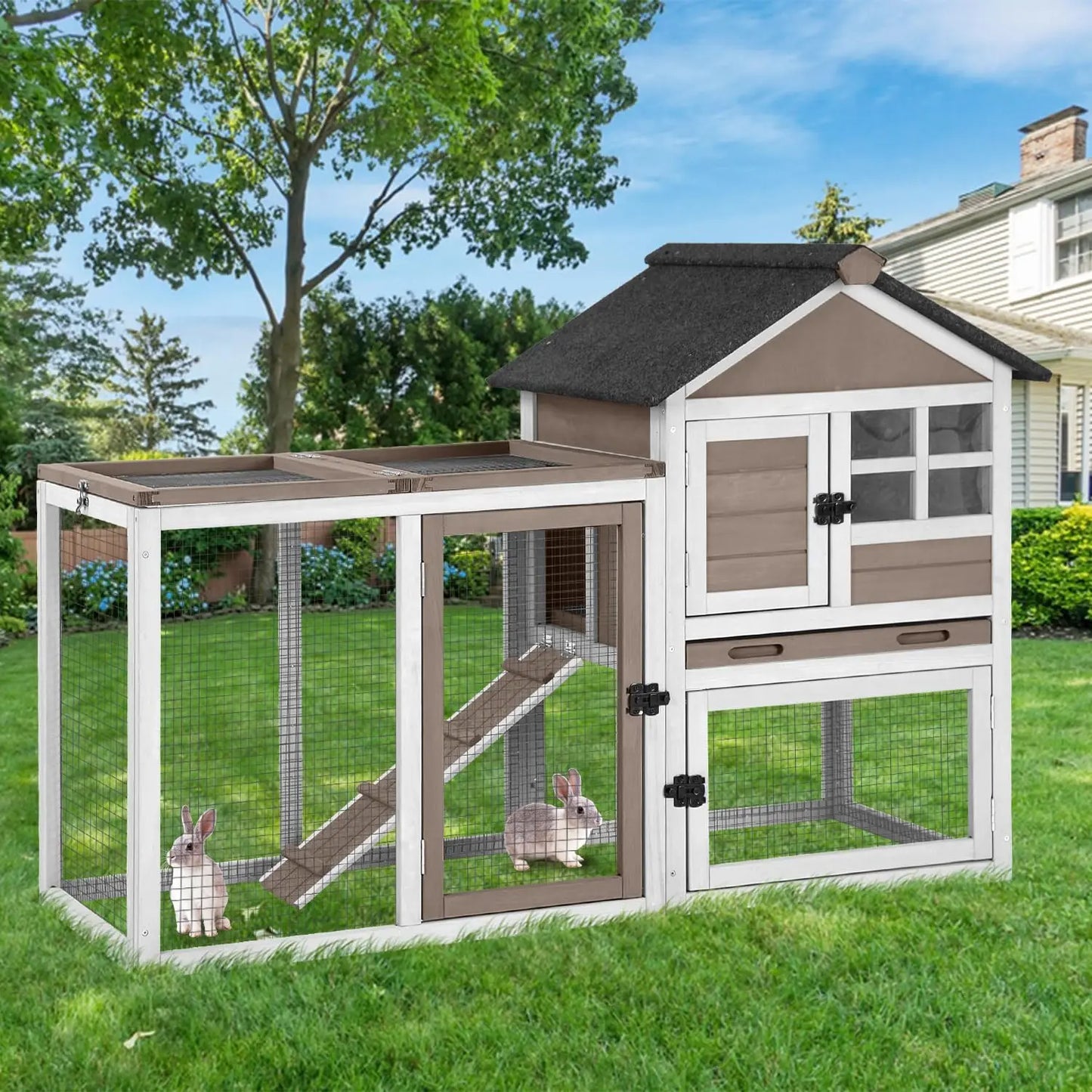 2-Story 62" Rabbit Hutch w/ Metal Frame Indoor/Outdoor