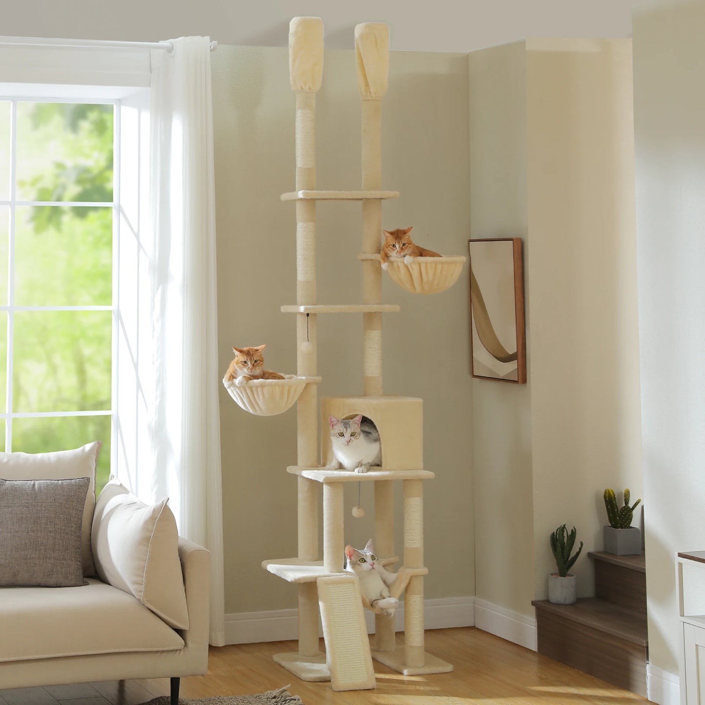 Cactus Cat Tree Floor to Ceiling Tower 7 Tiers