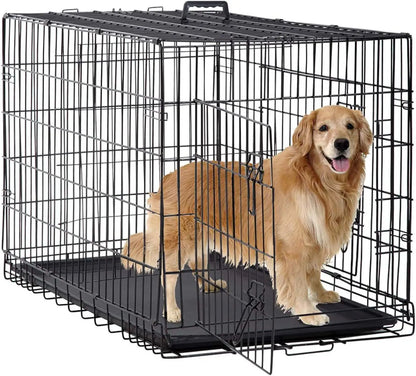 48" Black Foldable Metal Dog Kennel Double Doors