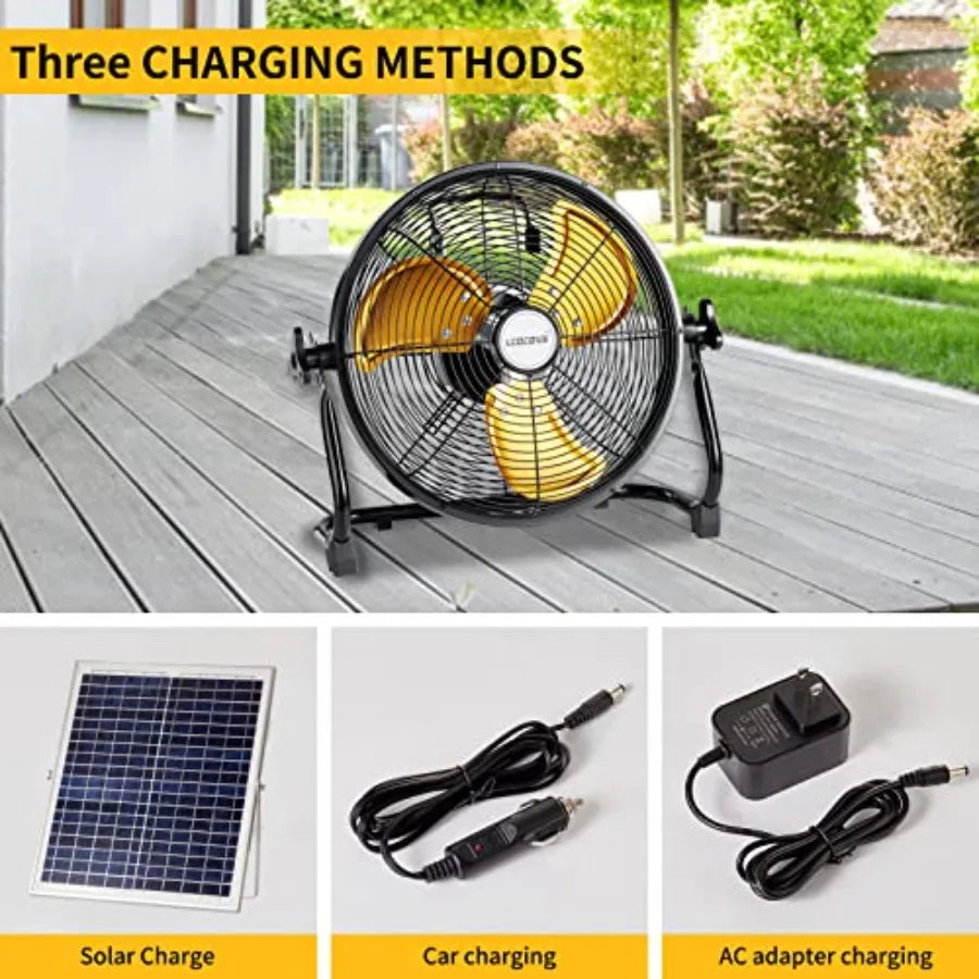 Outdoor solar-powered fan for shed, home, outside, camping;