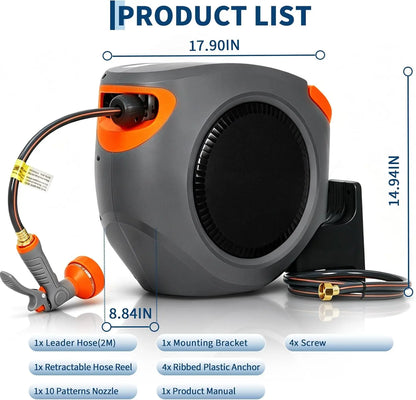65FT/100FT Retractable Garden Hose Reel, 1/2"