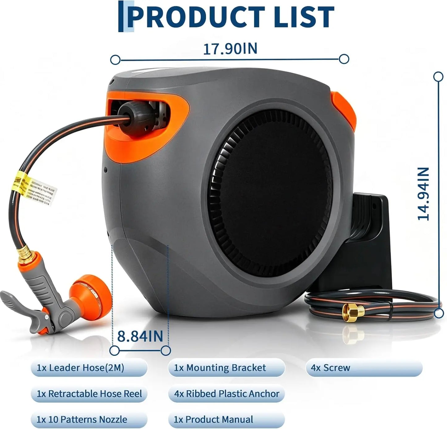 65FT/100FT Retractable Garden Hose Reel, 1/2"