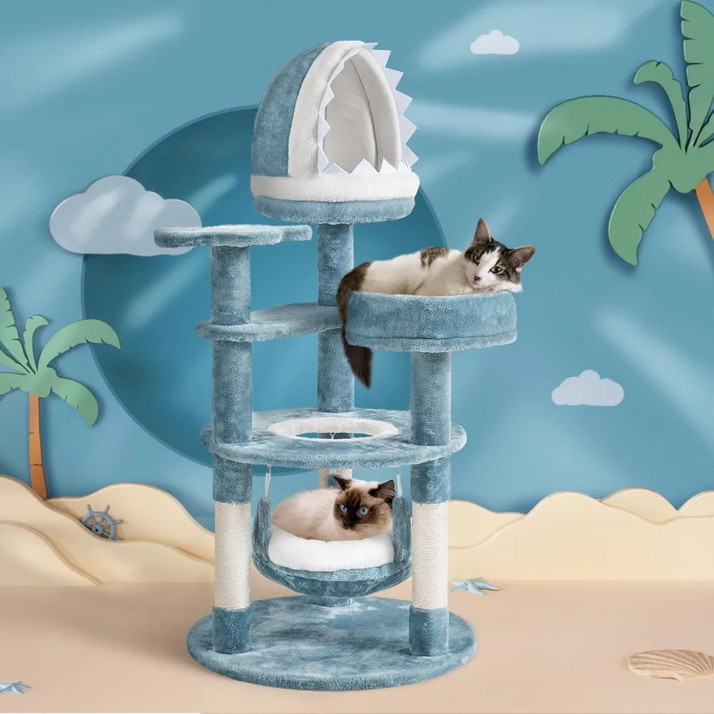 45.5in Ocean-Themed Cat Tree Tower with Perch & Hammock