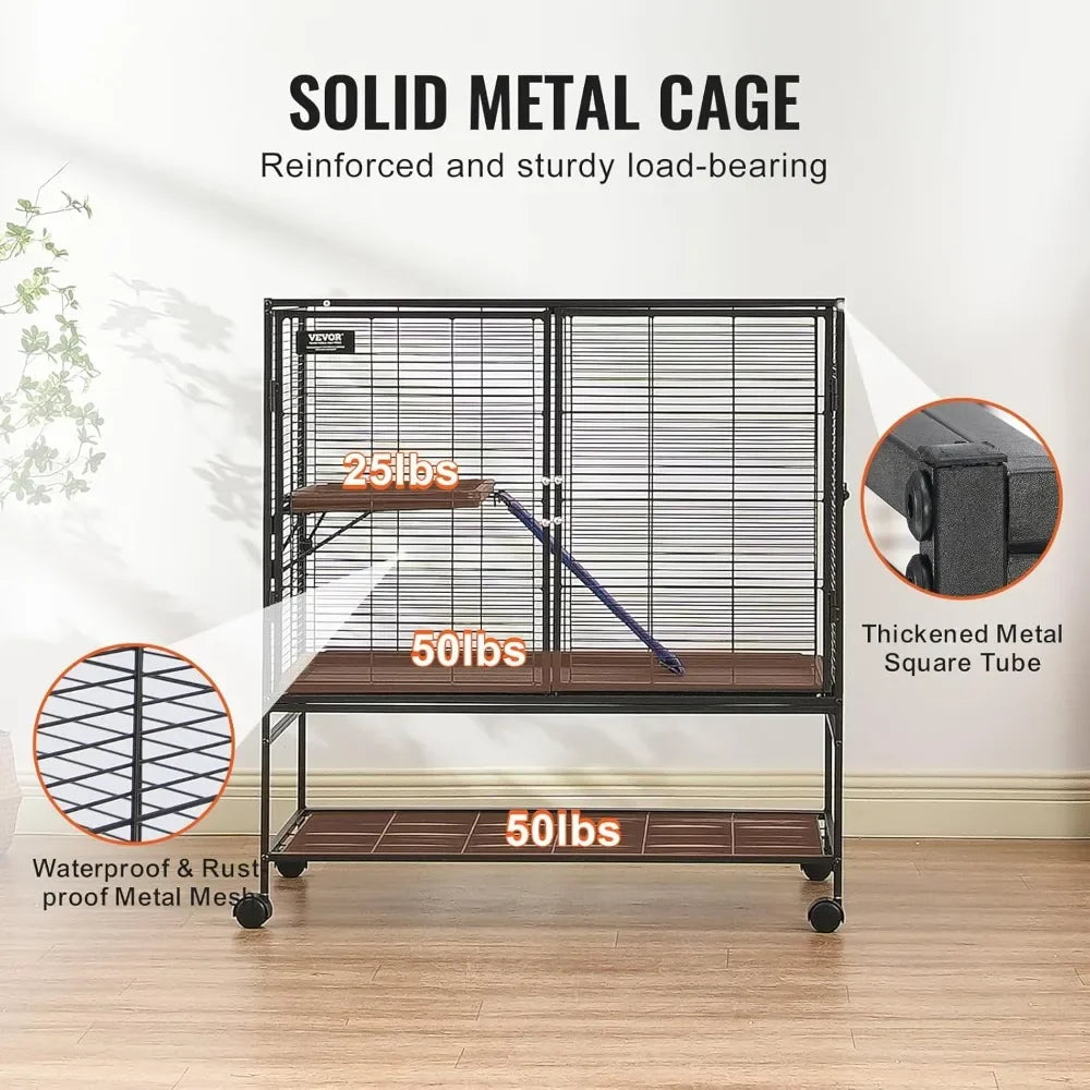 Rolling Metal Small Animal Cage with Ramps & Tray