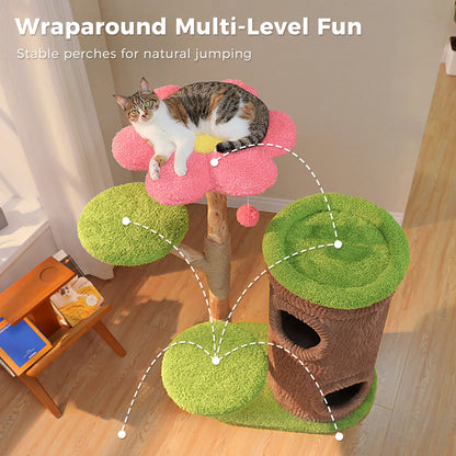 Large Cat Tree with 4 Spacious Condos Top Bed
