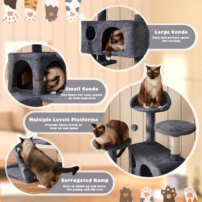 54in Cat Tree Tower with Kitten-Ear Perch