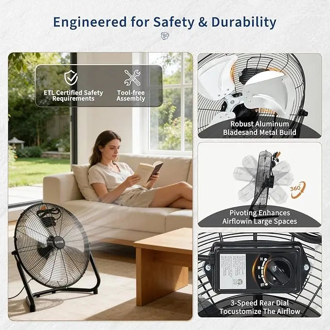18/20 Inch Floor Fan, 3 Speeds 4800 CFM High Velocity