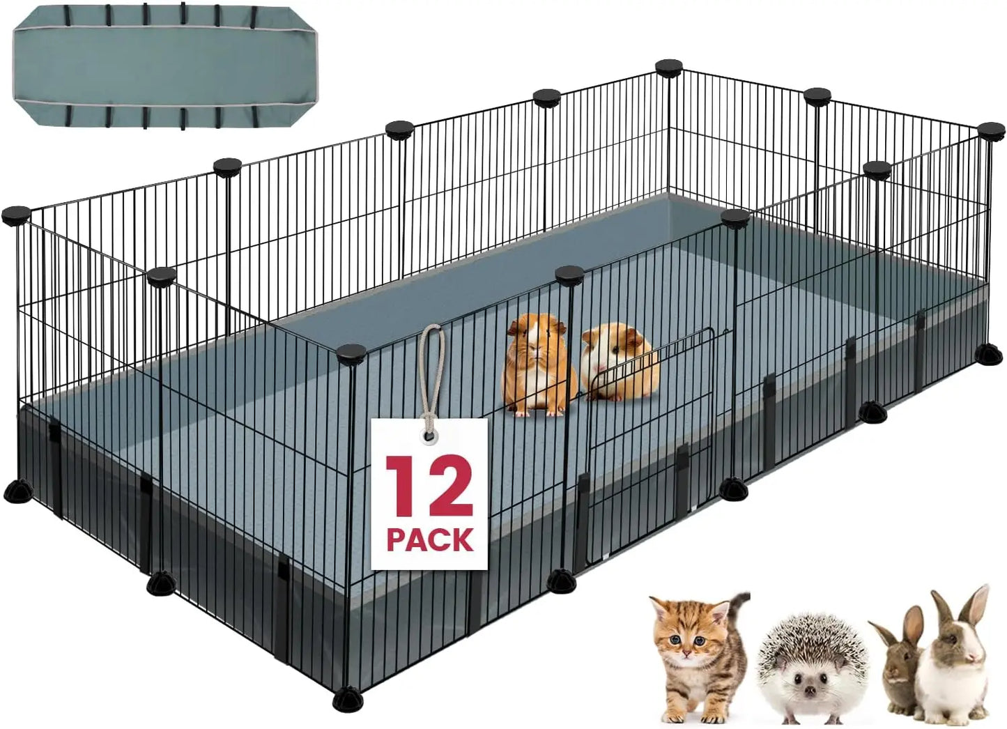 12 Panels Small Animal Playpen, 48" x 24" x 16" with Waterproof Mat