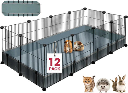 12 Panels Small Animal Playpen, 48" x 24" x 16" with Waterproof Mat