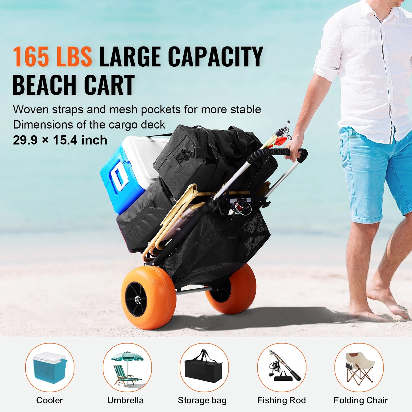 Beach Dolly with Big Wheels for Sand 165LBS