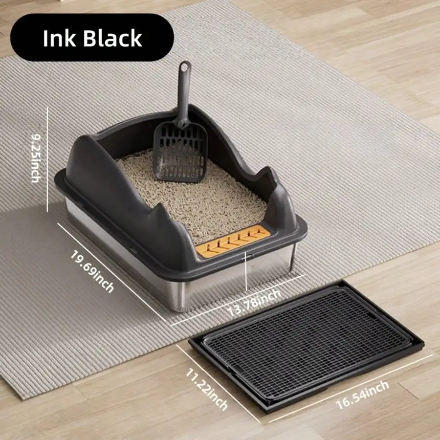 XL Stainless Steel Cat Litter Box with High Sides