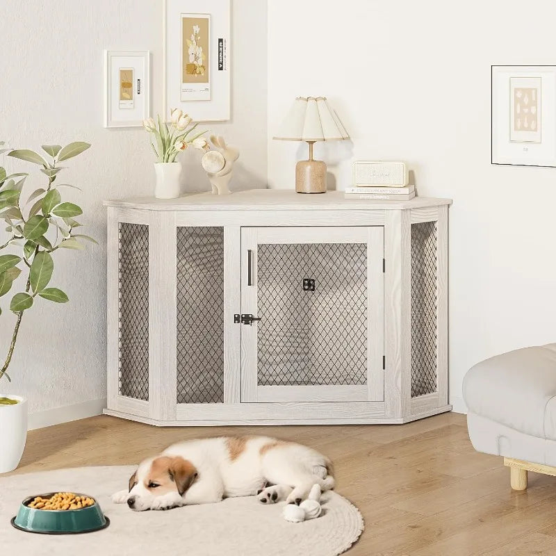 Corner Dog Crate Furniture,52 inch Decorative Pet Crate