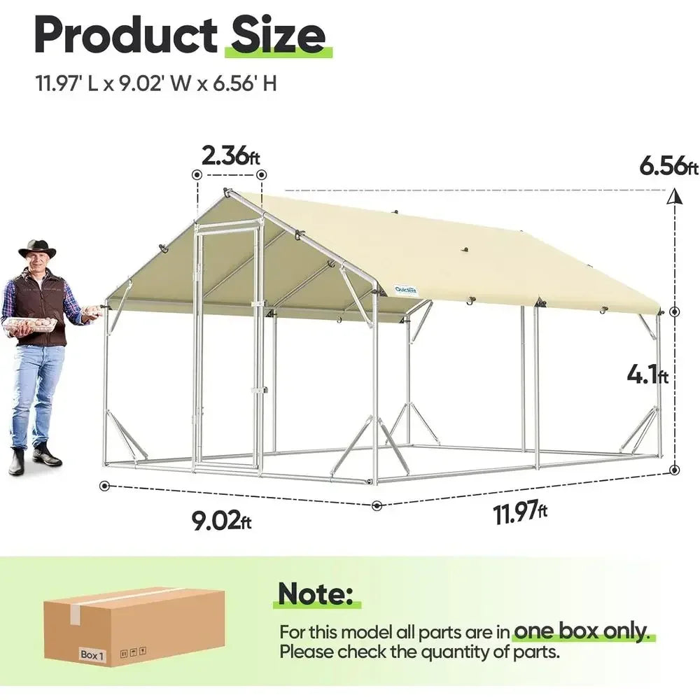 Heavy-Duty 12x9x6.6ft Outdoor Chicken Coop