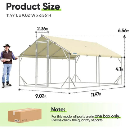 Heavy-Duty 12x9x6.6ft Outdoor Chicken Coop