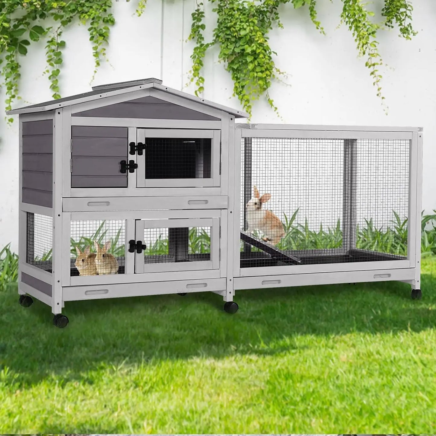 2-Story 62" Rabbit Hutch w/ Metal Frame Indoor/Outdoor