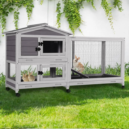 2-Story 62" Rabbit Hutch w/ Metal Frame Indoor/Outdoor