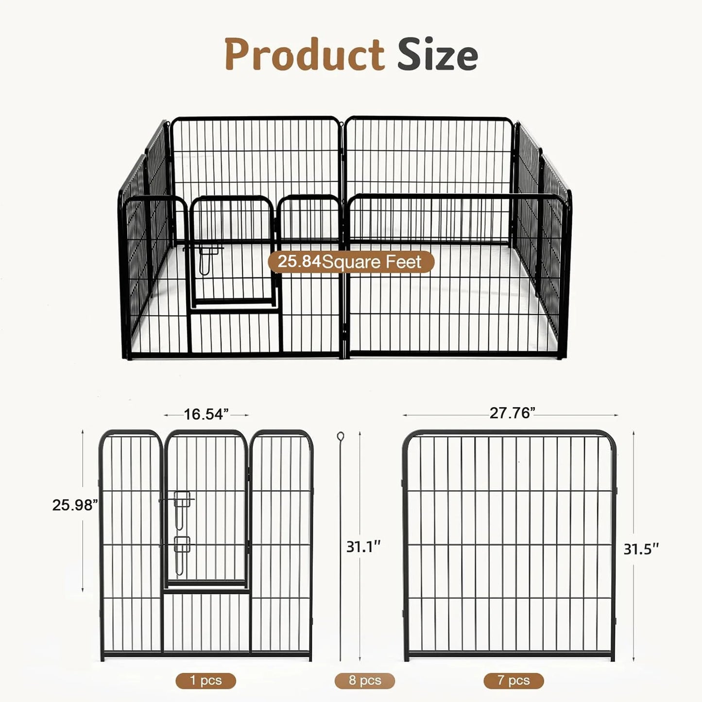 Metal 8 Panels Dog Playpen Fence 24 Inch to 32 Inch