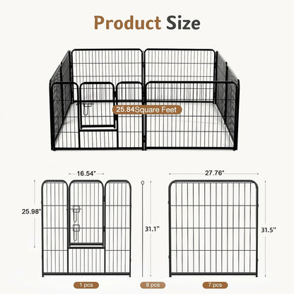 Metal 8 Panels Dog Playpen Fence 24 Inch to 32 Inch