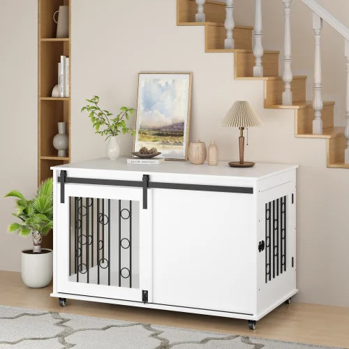 39.37'' White Indoor Dog Crate End Table