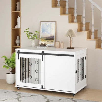 39.37'' White Indoor Dog Crate End Table