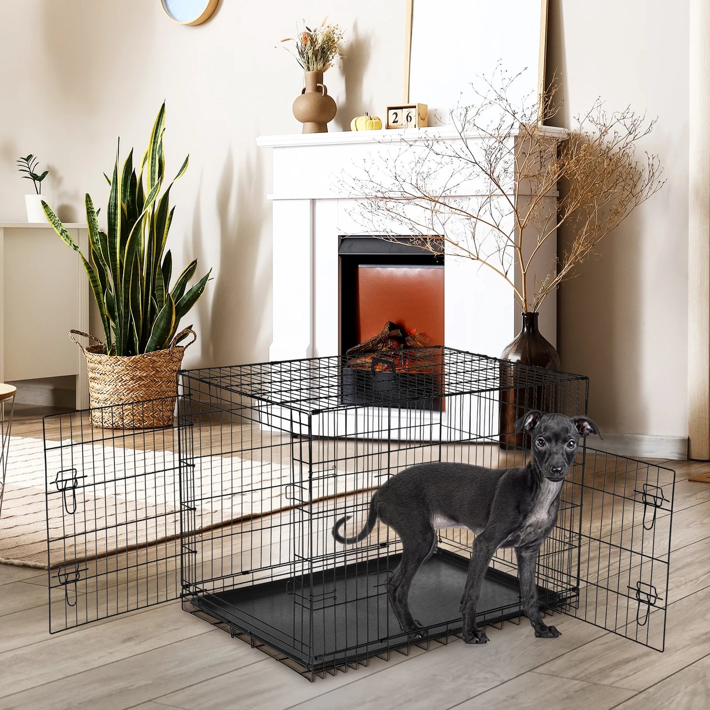 36/42/48 Inch Double Door Folding Metal Wire Dog Cage