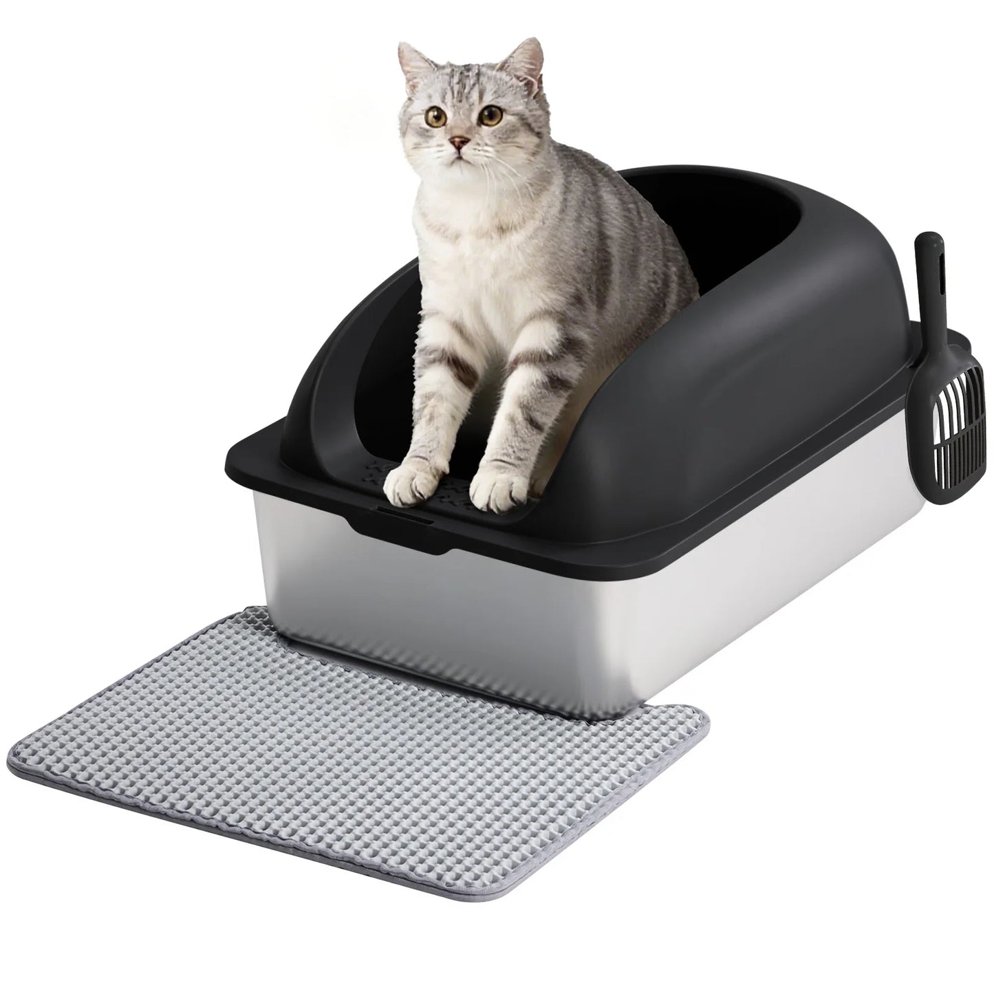 Stainless 24IN Steel Cat Litter Box with Lid Large Cat