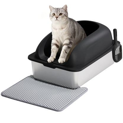 Stainless 24IN Steel Cat Litter Box with Lid Large Cat