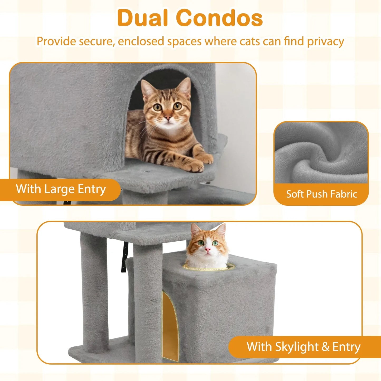 57" Cat Tree for Indoor Cats w/ Dual Condos Hammock