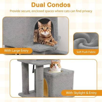 57" Cat Tree for Indoor Cats w/ Dual Condos Hammock