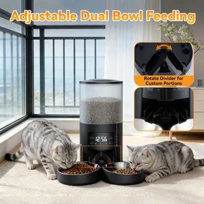 6L Automatic Cat/Dog Feeder with 2 Stainless Bowls