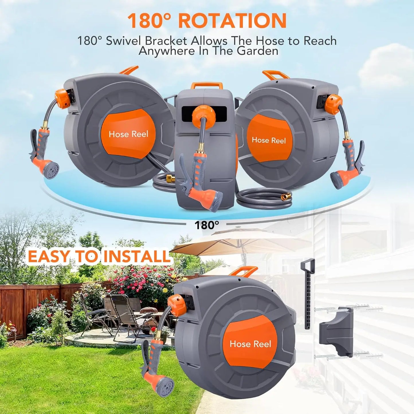 Retractable Garden Hose Reel 1/2 In x 100 FT