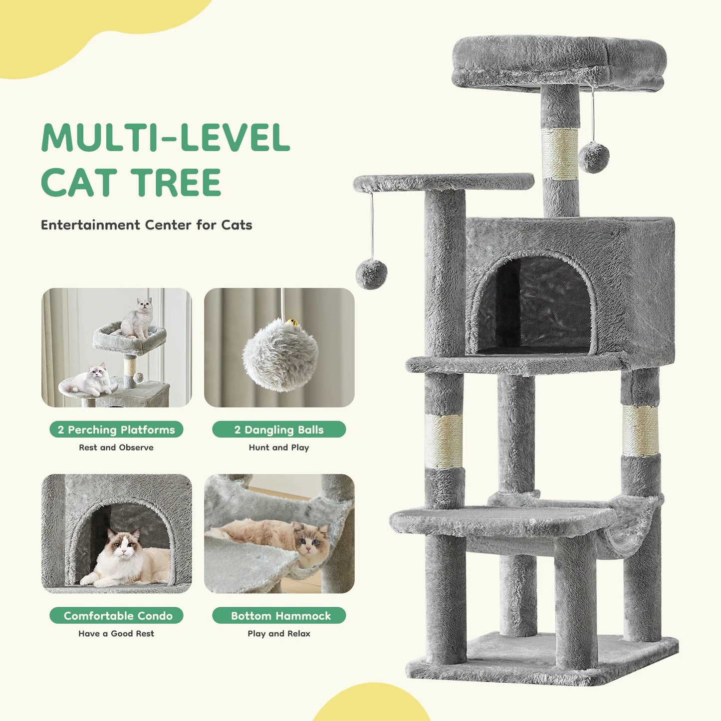 44In Cat Tree Climbing Tower, Scratching Posts, Condo, Perch
