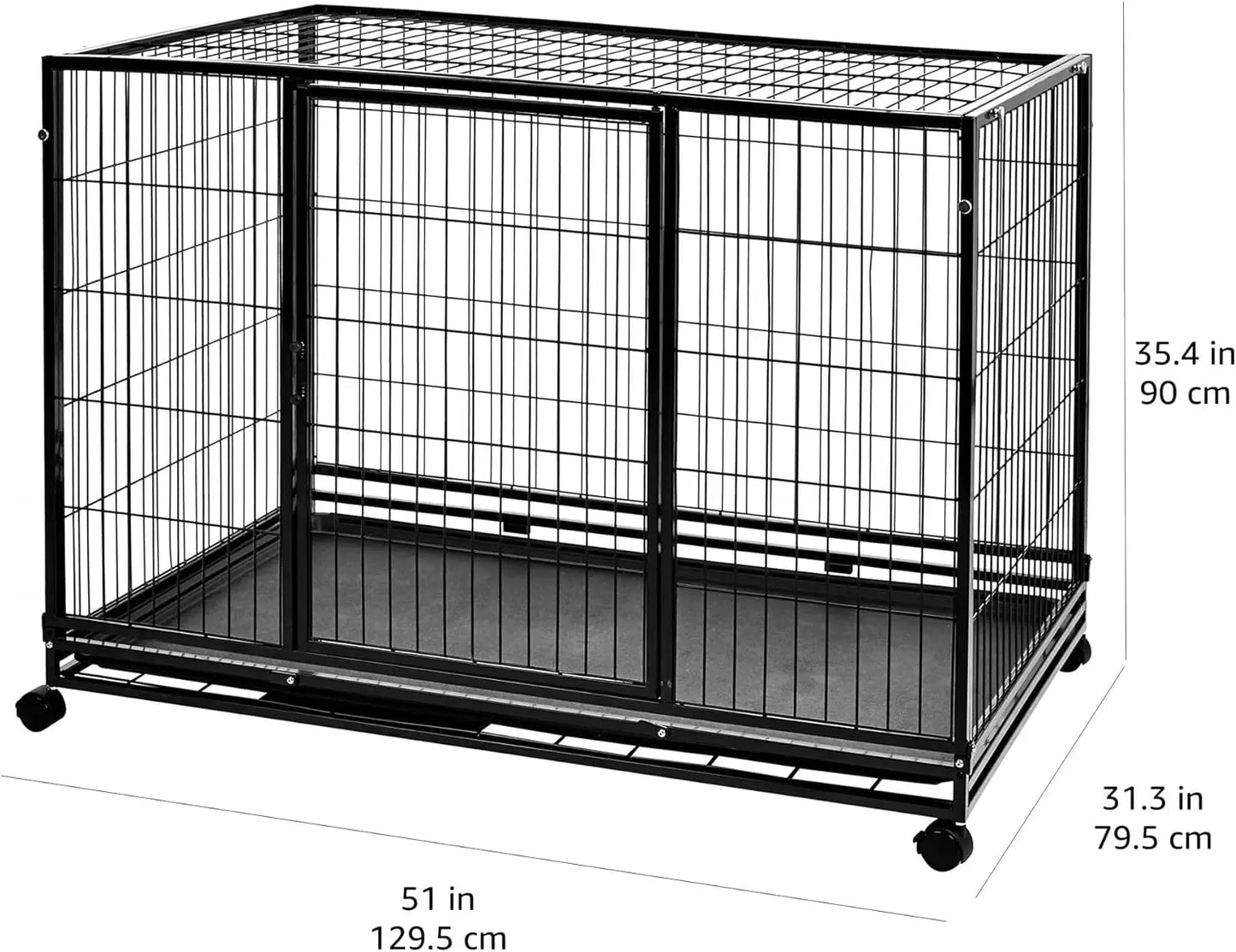 Portable Stackable Dog Kennel, Black, 48.2" L x 37.8" W x 42.5" H
