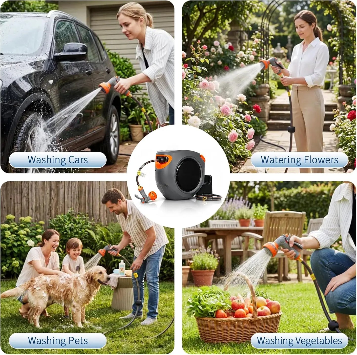 65FT/100FT Retractable Garden Hose Reel, 1/2"
