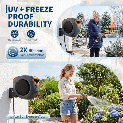 65FT/100FT Retractable Garden Hose Reel, 1/2"