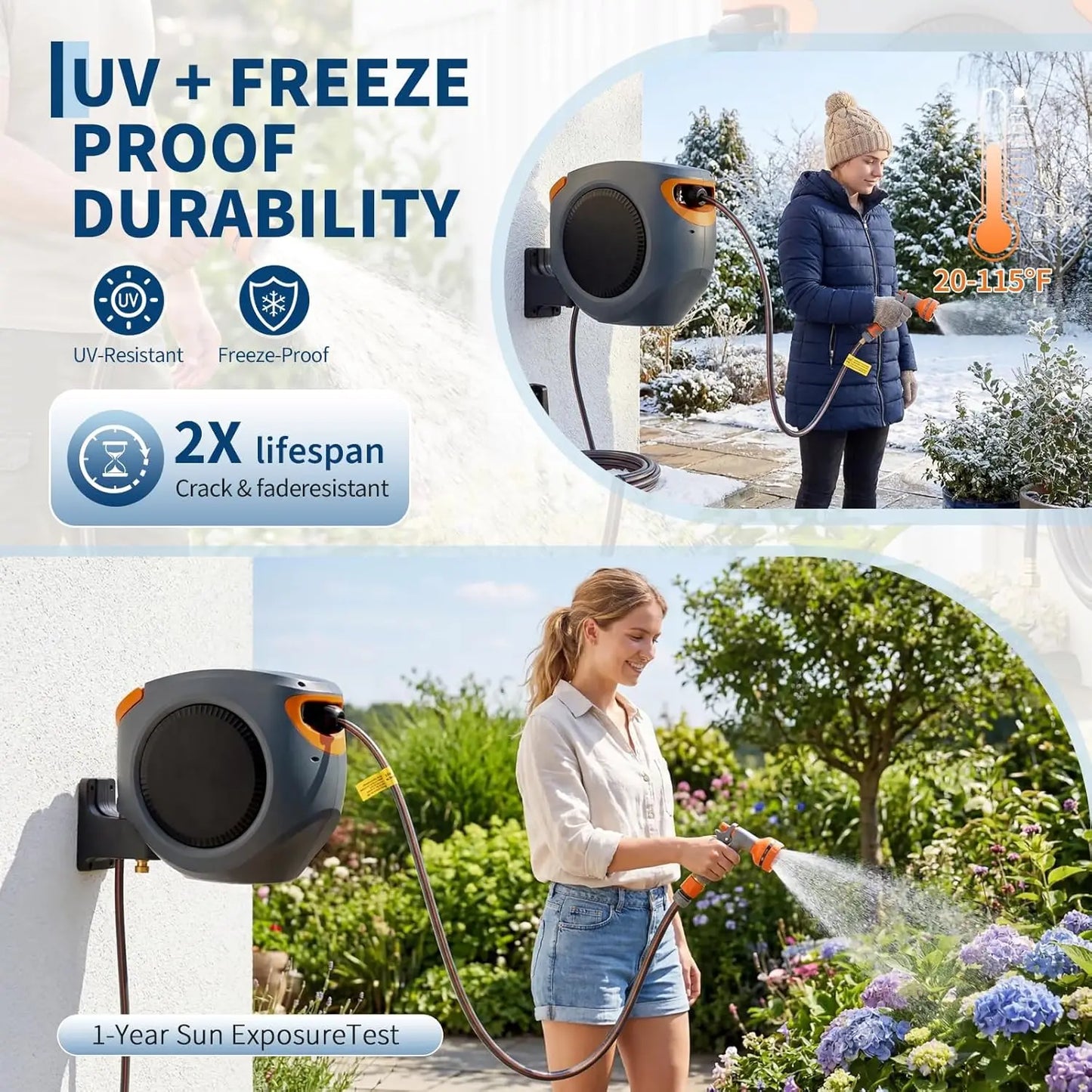 65FT/100FT Retractable Garden Hose Reel, 1/2"