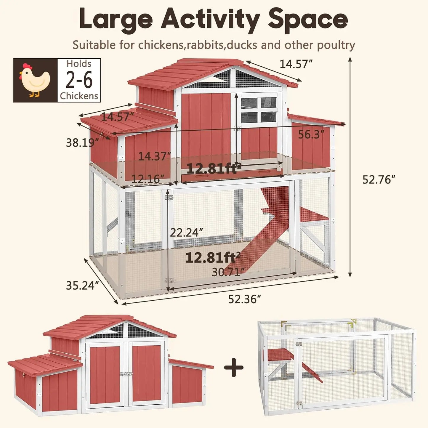 Wooden Chicken Coop 4 Nest Box Waterproof Roof