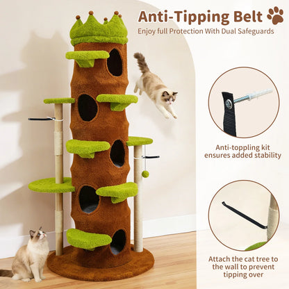 187CM Tall Cat Tree Tower, Green Perch Condo