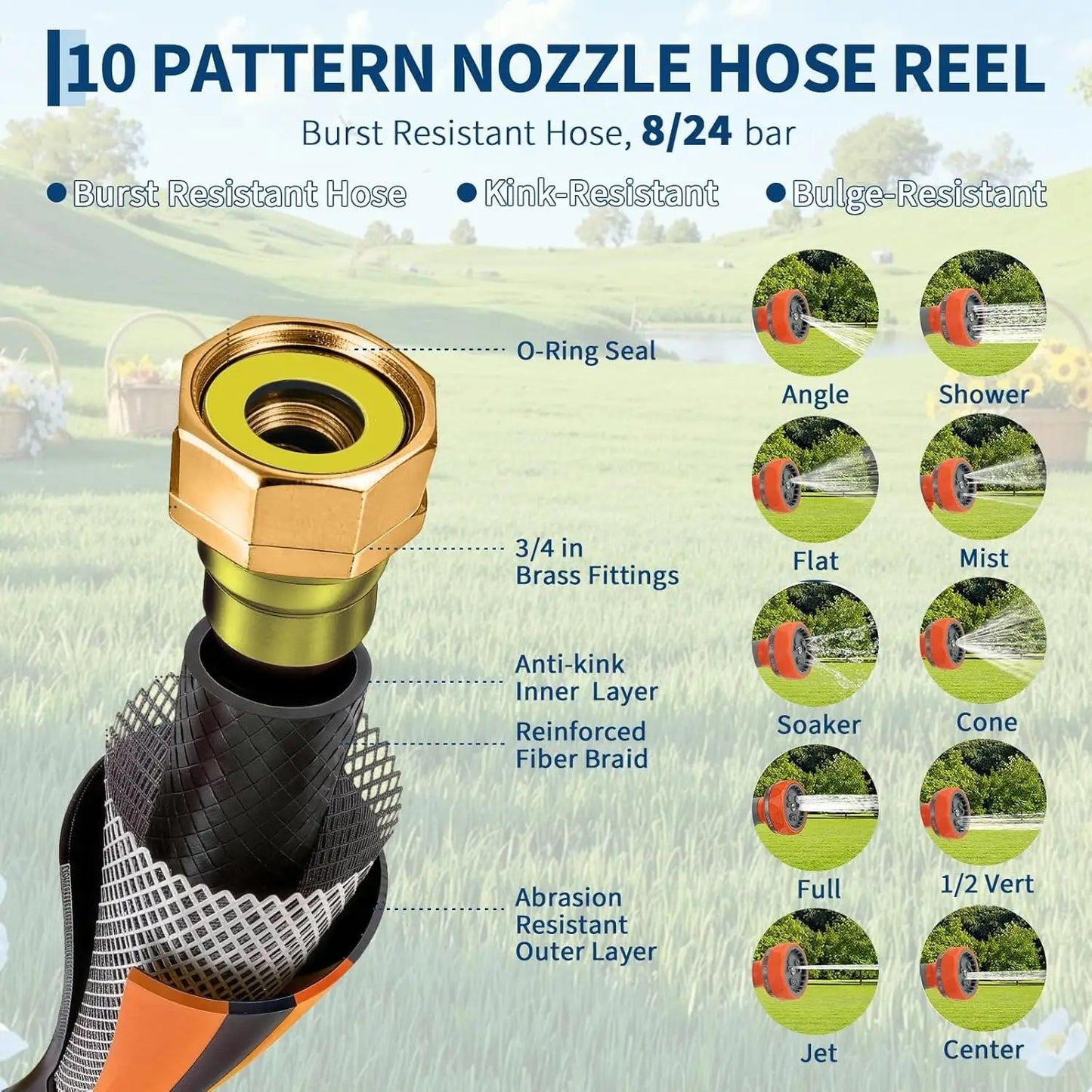 65FT/100FT Retractable Garden Hose Reel, 1/2"